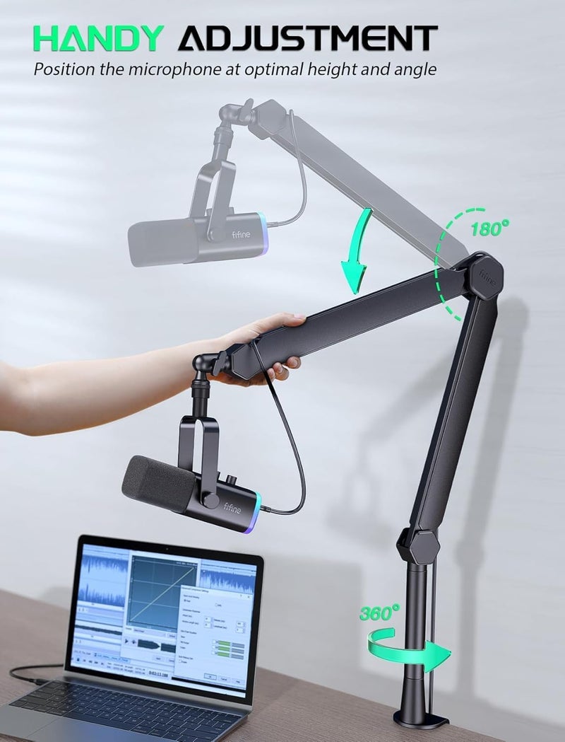 FIFINE Mic Boom Arm, Microphone Stand with Cable Management Channels, Extension Tube, Desk Clamp, Thread Adapter, Fully Adjustable Metal-Built Podcast Mic Arm for Streaming Gaming Recording-BM66T - Image 4